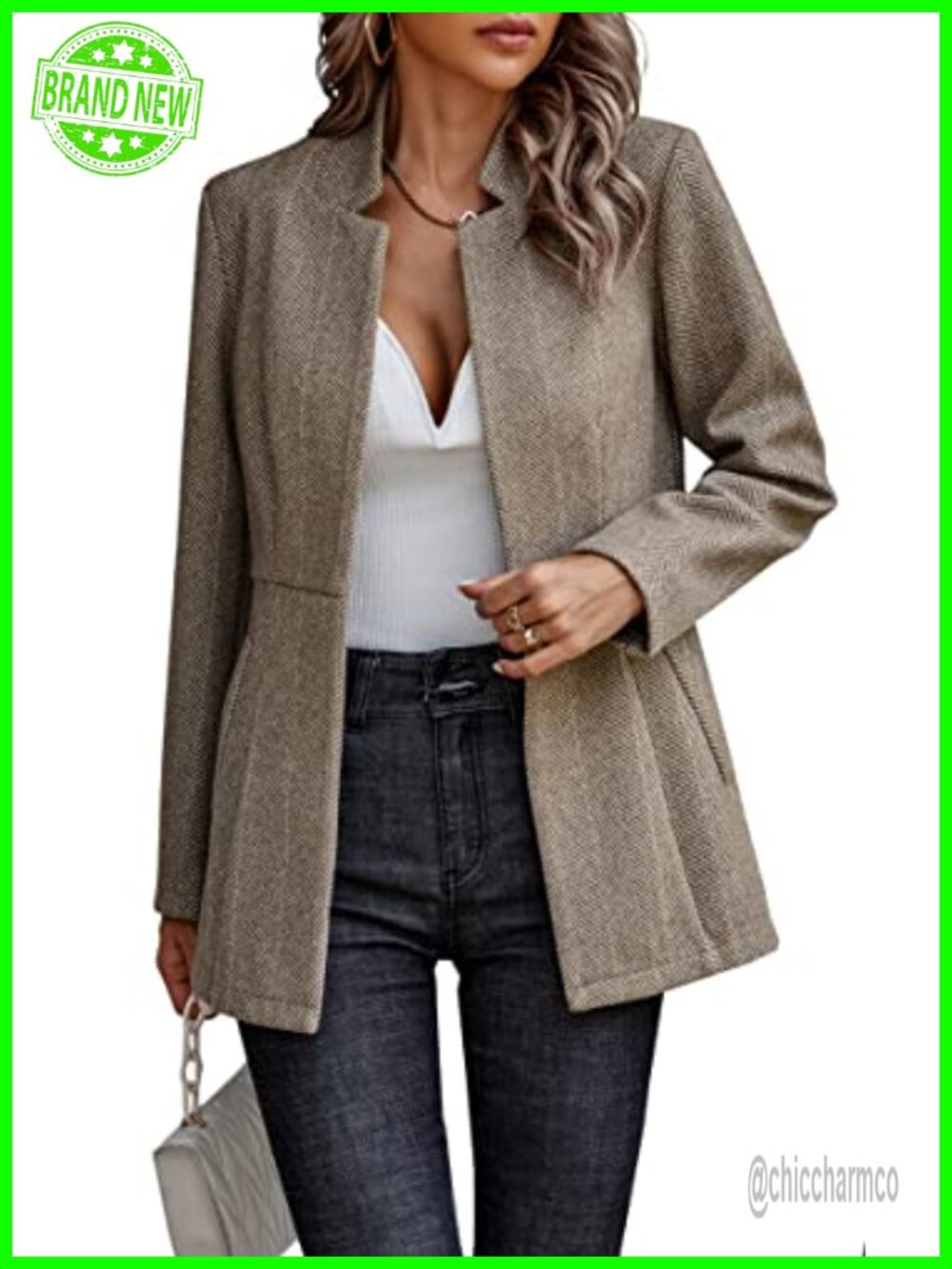 Womens Open Front Trench Coat Long Sleeve Blazer Jacket Business Work Outwear